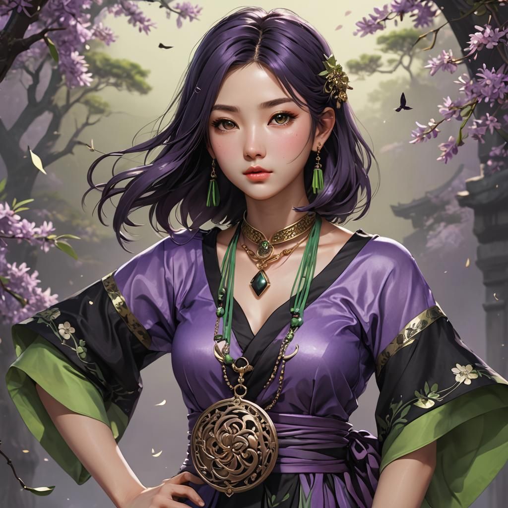 Young Woman in Asian Dress: 3D Anime Art