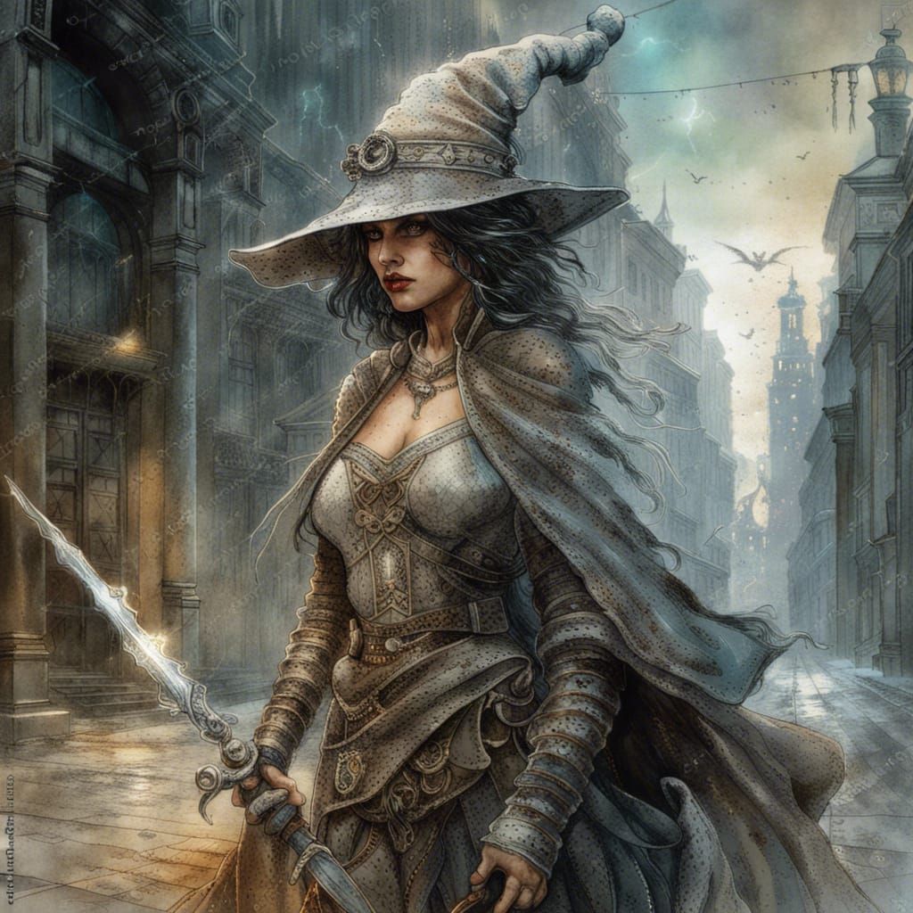 Voluptuous Wizard with Magical Sword in Digital Art