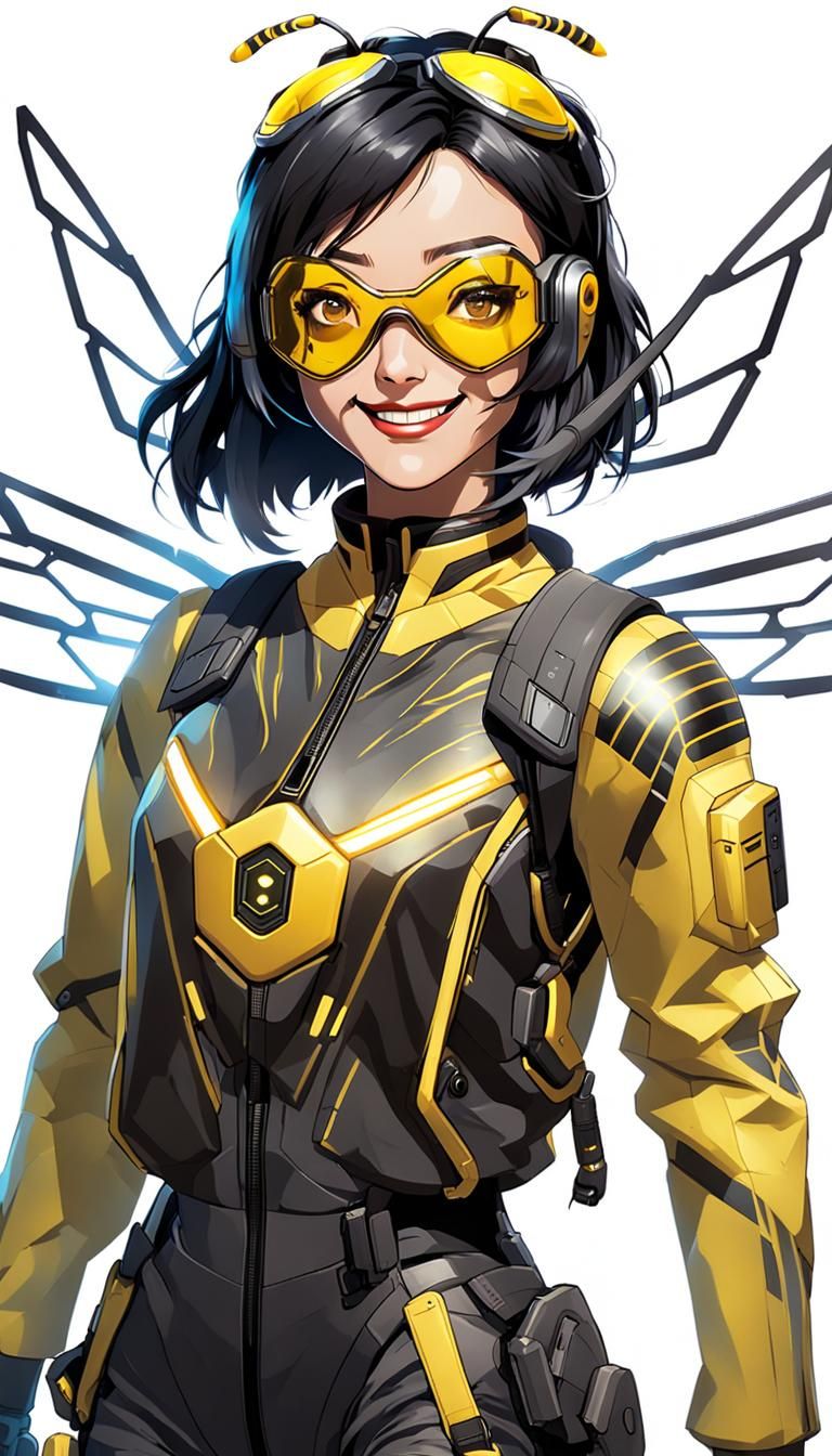 Cyberpunk Insect Heroine Flies Joyfully in Neon City