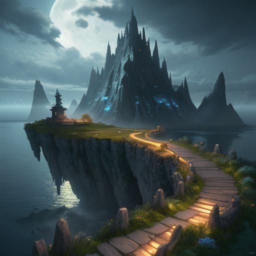 Sailboat on Moonlit Ocean: Fantasy Matte Painting