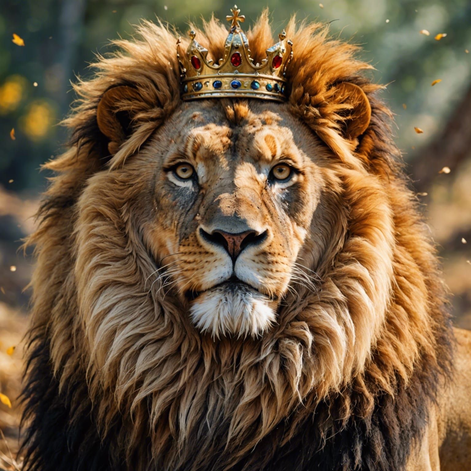 Lion King with Crown: A Portrait of Nobility