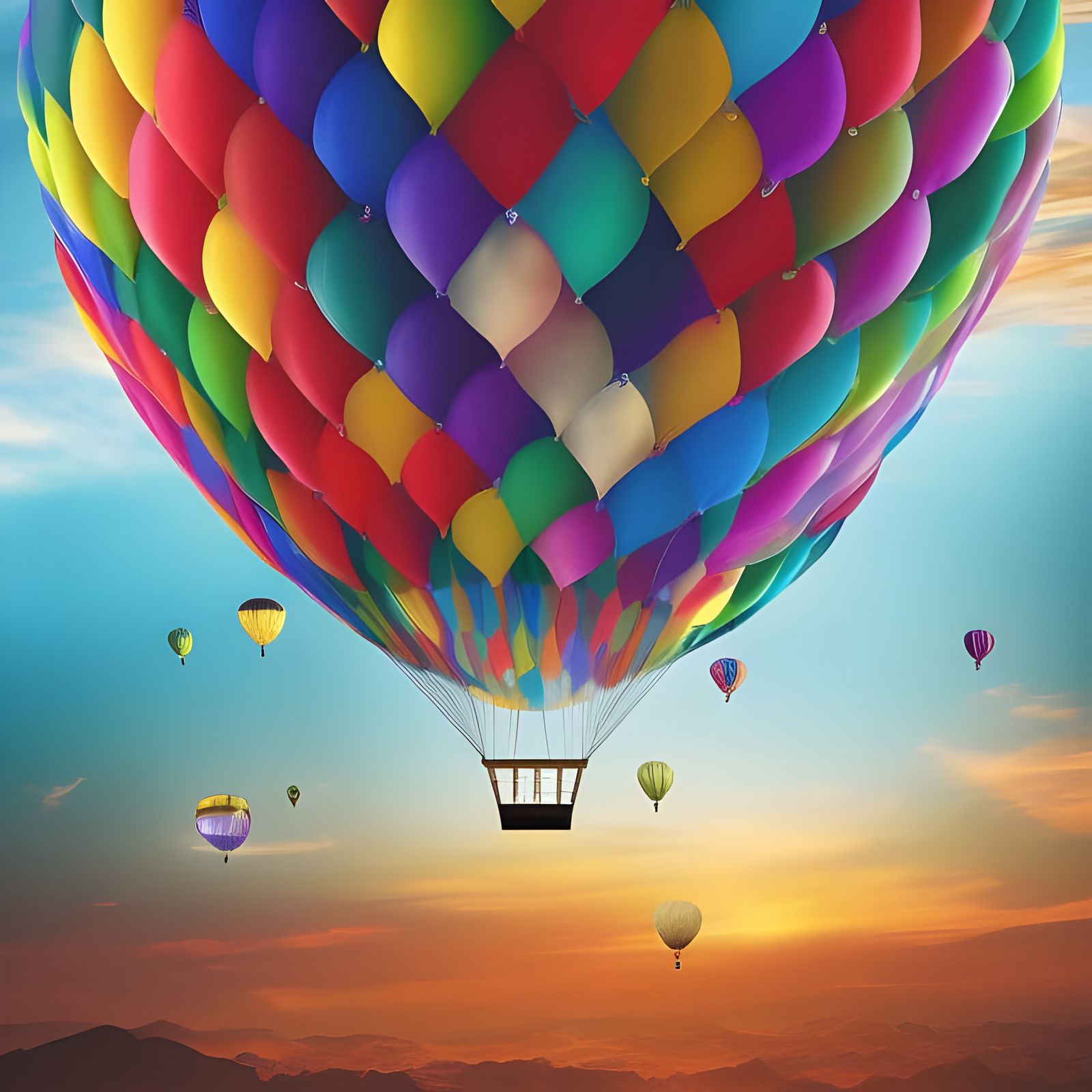 Rainbow Balloon Woman in Dreamscape, Digital Art