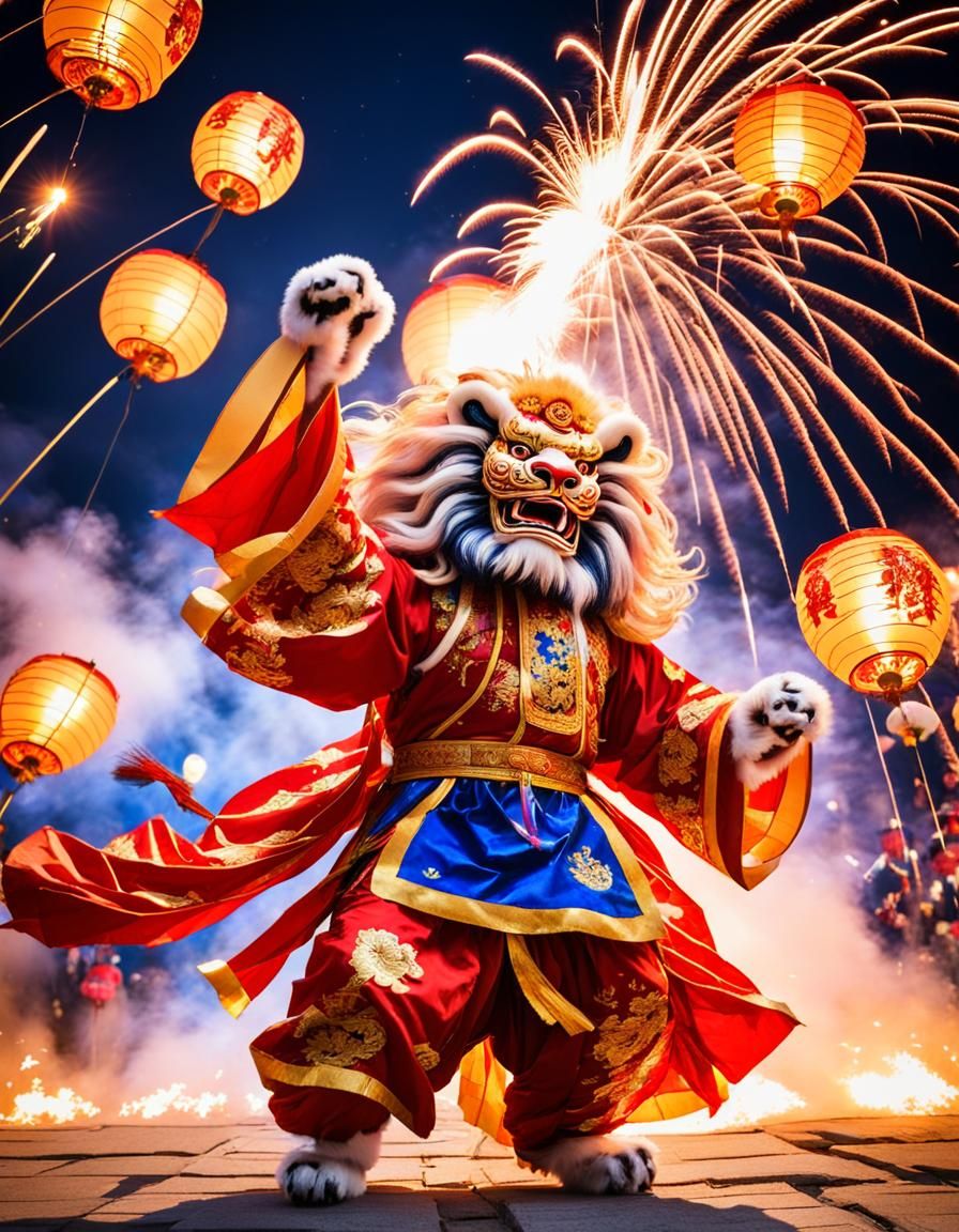 Chinese Lion Dance at Full Moon Festival