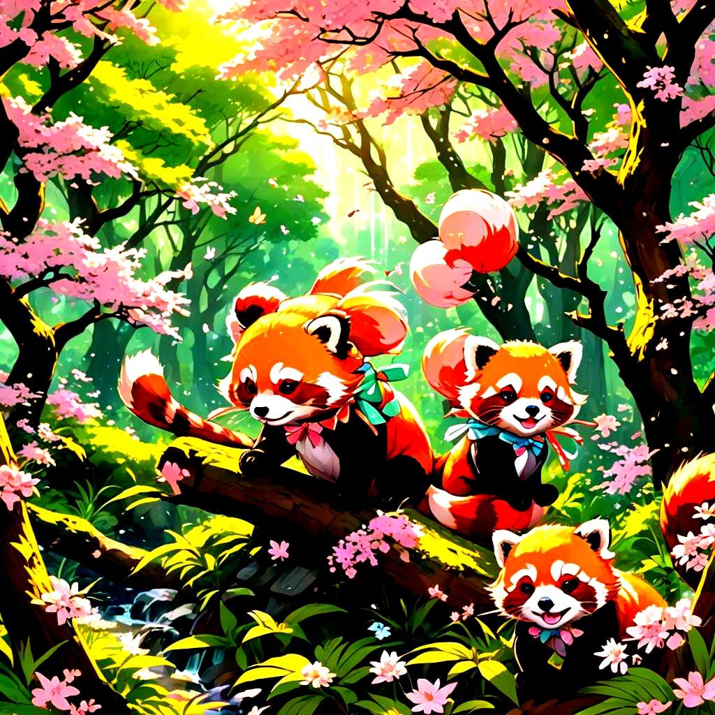 Cute Kawaii Red Pandas in Anime Style