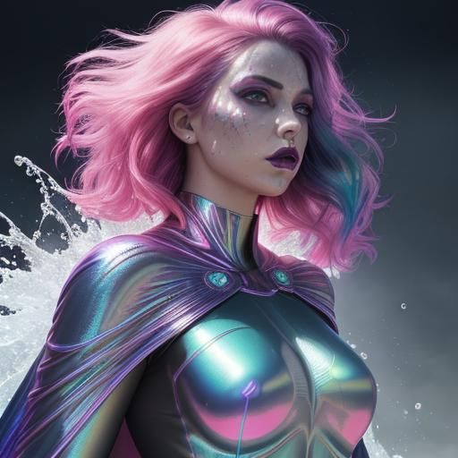 Iridescent Rainbow Woman in Hyperrealistic Splash Art