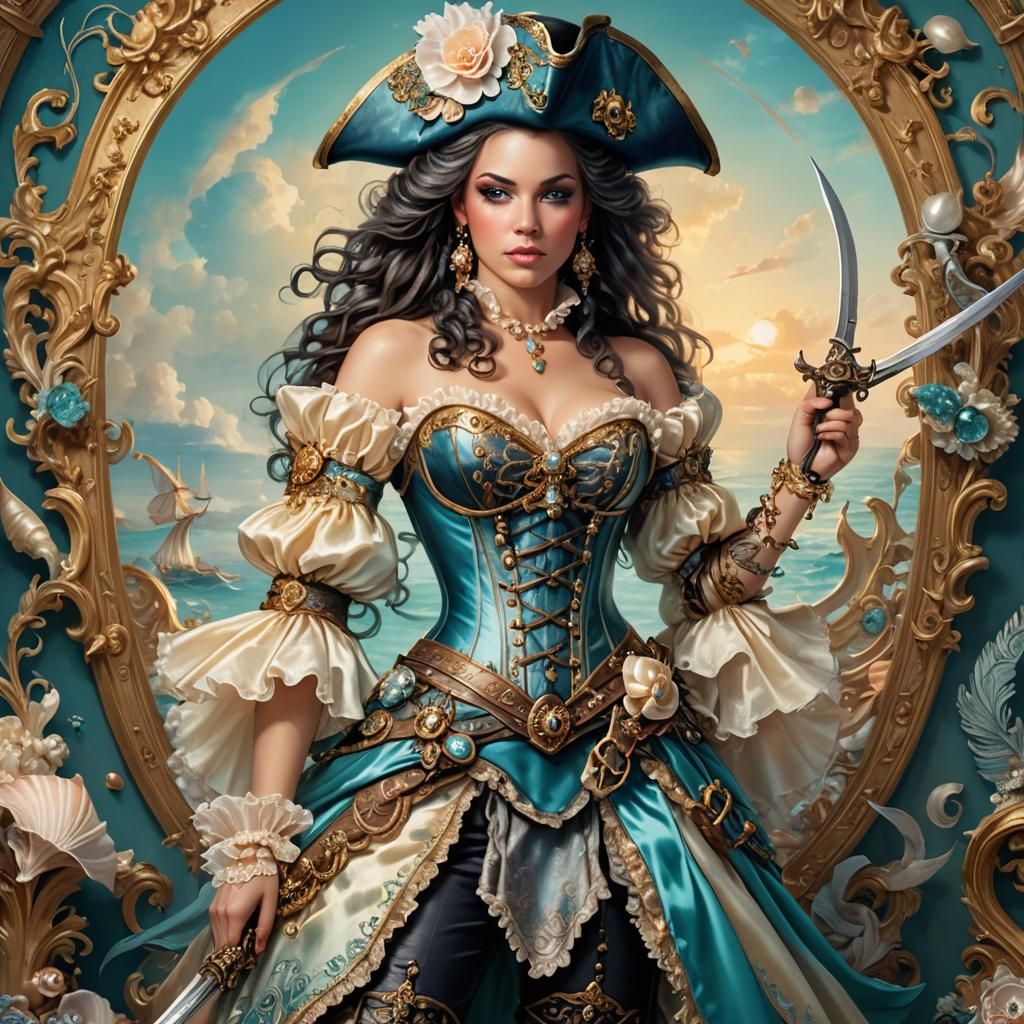 Female Pirate in Rococo Style with Shell Corset