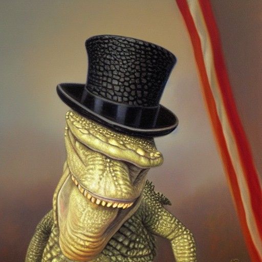 Alligator in Top Hat: Oil Painting