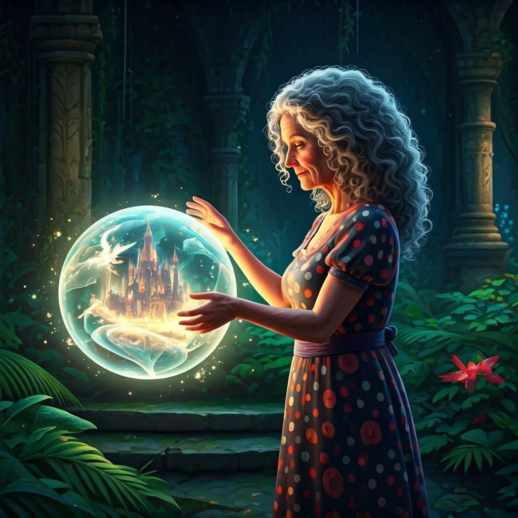 Enchanting Forest Scene with Mystical Orb in Anime Style