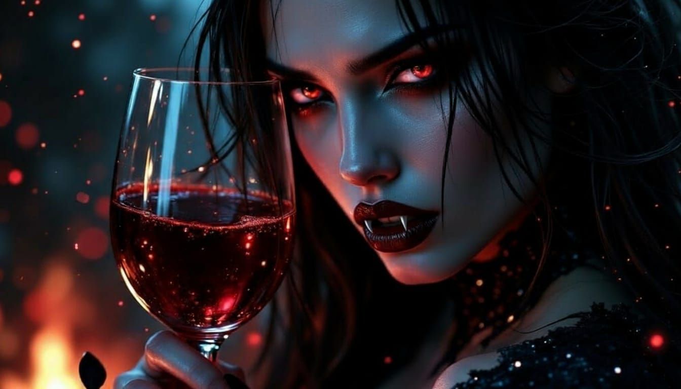 Dark Vampiress with Wine Glass