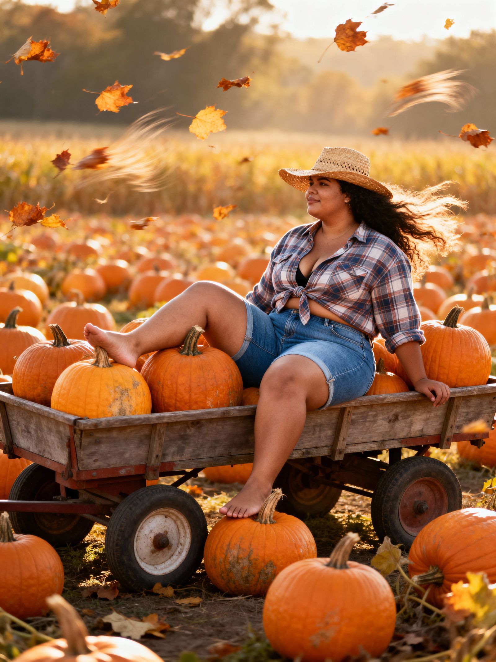 Plus Size Brazilian Beauty in Autumn Pumpkin Patch