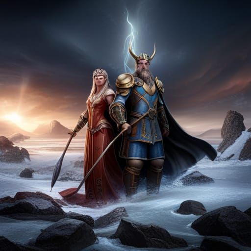 Odin and Frigga: Detailed Fantasy Concept Art