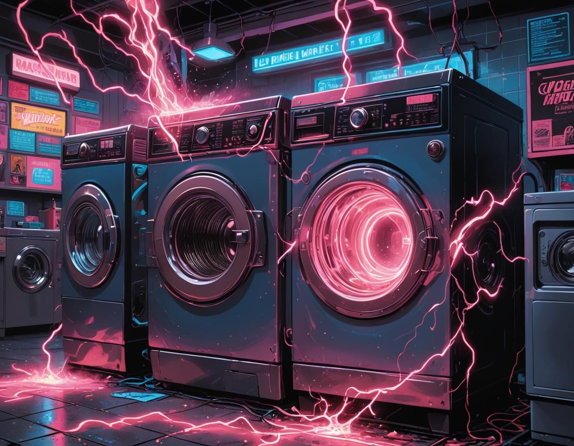 Haunted Washing Machine in Comic Book Style