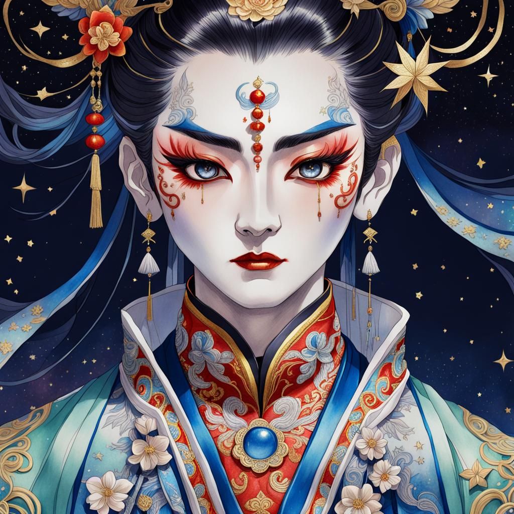 Mystical Anime Man in Chinese Opera Costume