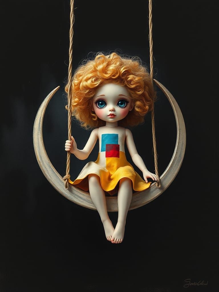 doll on moon swing