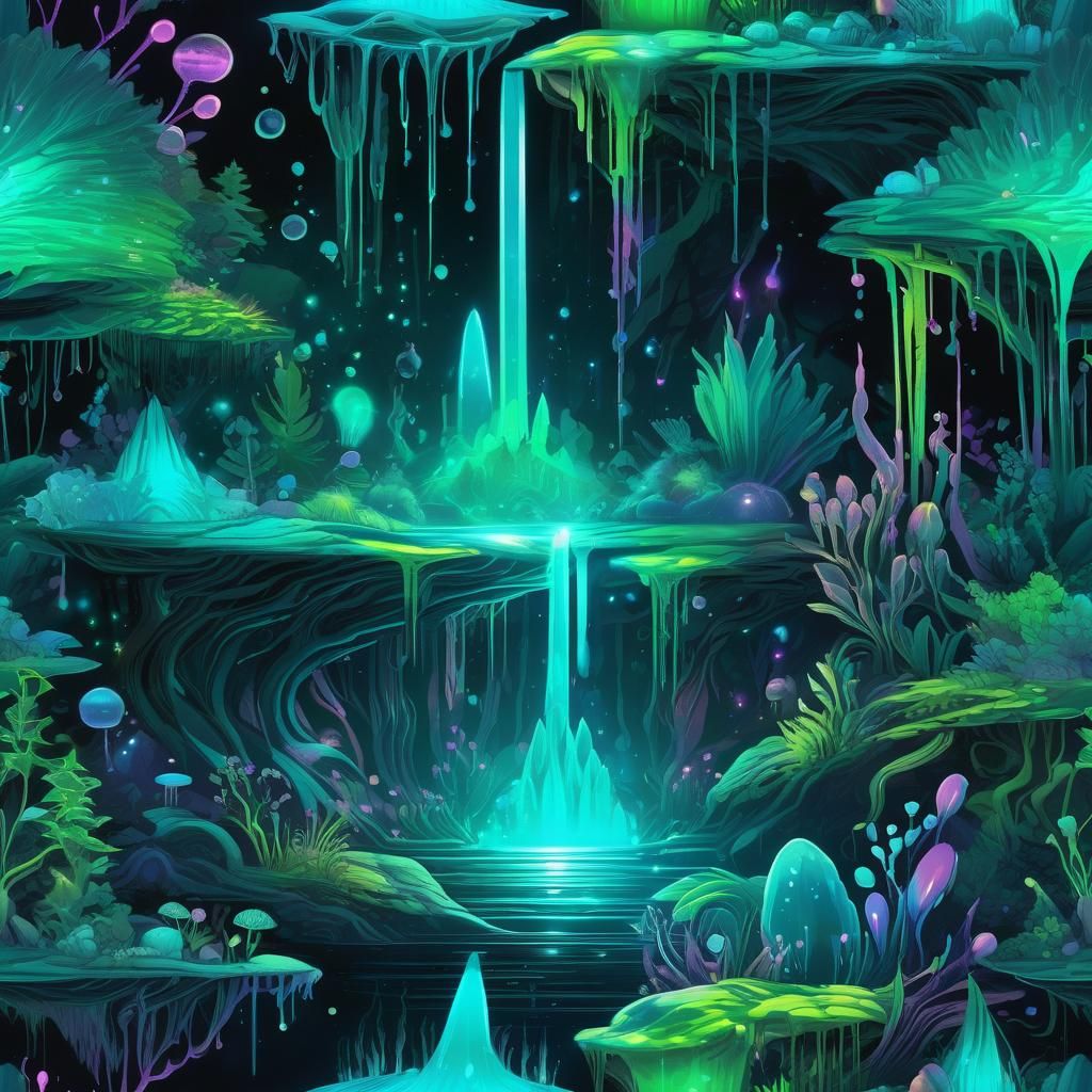 Bioluminescent Magical T-Shirt Design in Fantasy Art Style