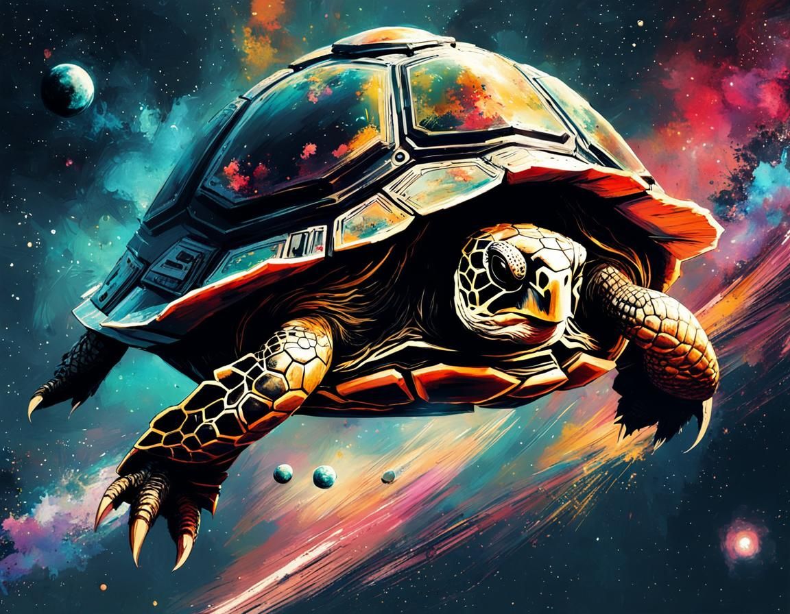 Great Turtle Flies in Space as Splash Art