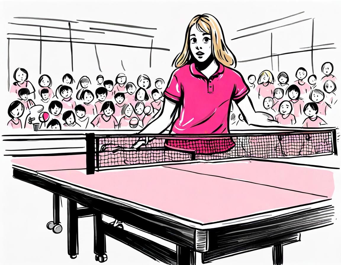 Girl Playing Table Tennis in Children's Sketch Style