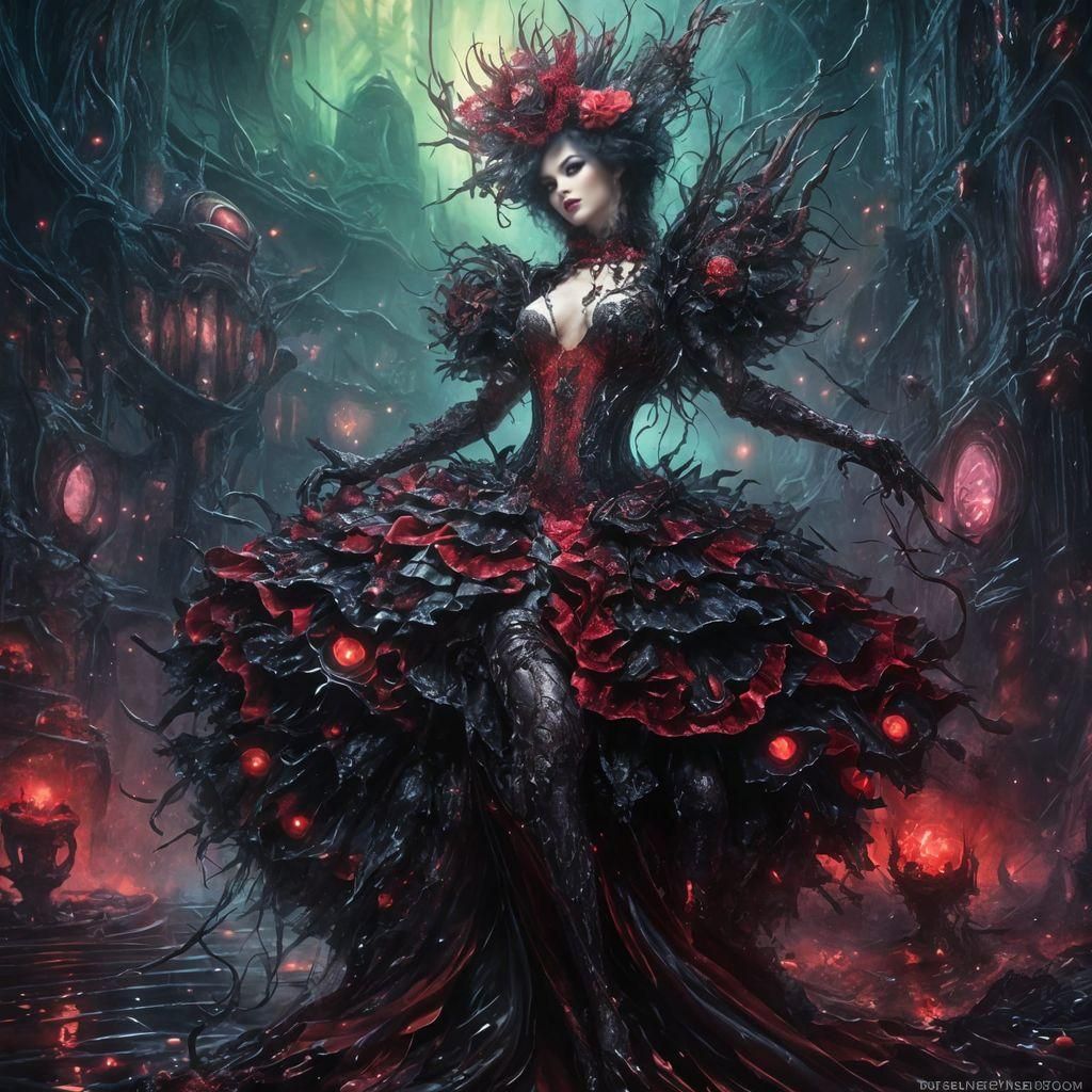 Rococo Horrorcore Digital Art with Punk-Pop Glow