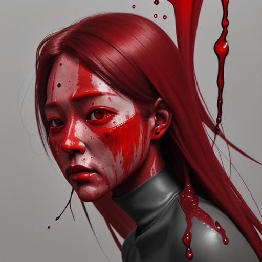 Striking Red Tears on Greyscale Face