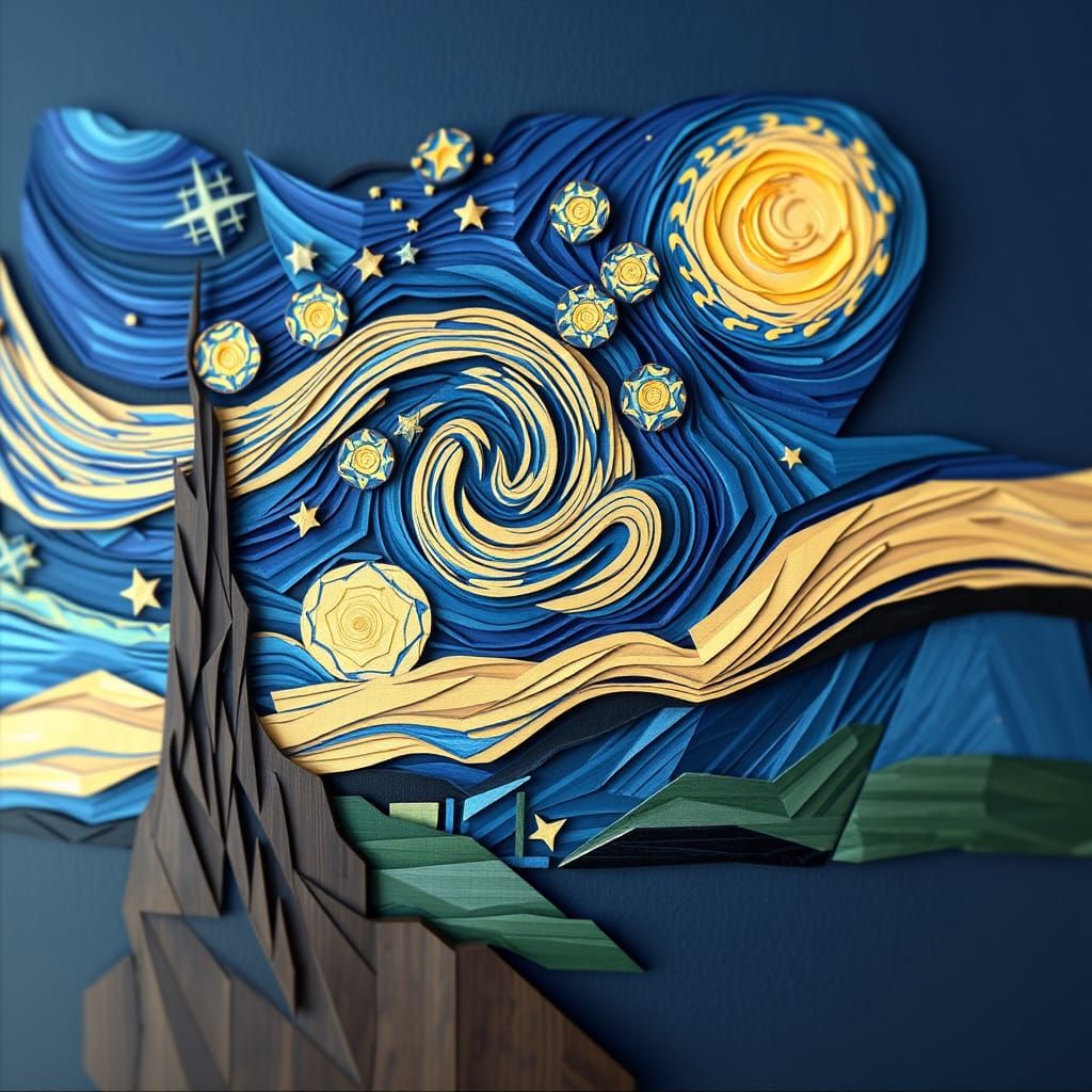 Cubist Starry Night in Geometric Fauvism Style