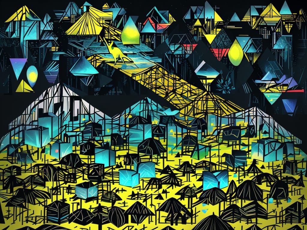 Giraffe in Winter Forest with Circuit Motifs