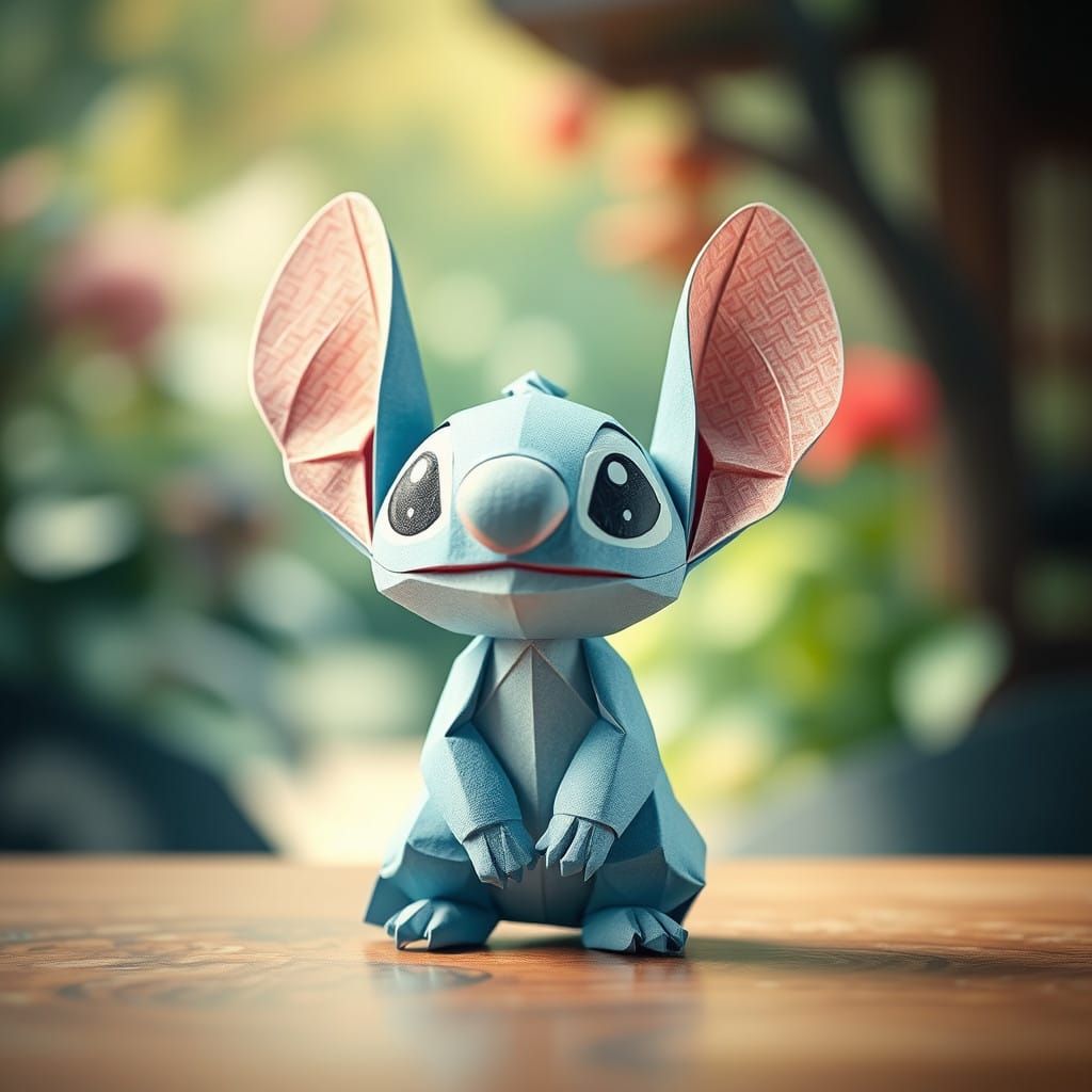 Whimsical Origami Stitch in a Serene Japanese Garden