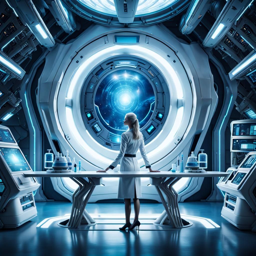Futuristic Science Lab on Spaceship with Alien