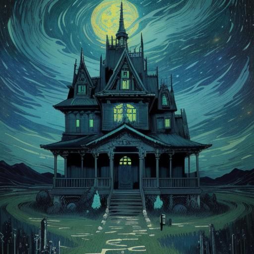Haunted House Fantasy Illustration with Astral Sky