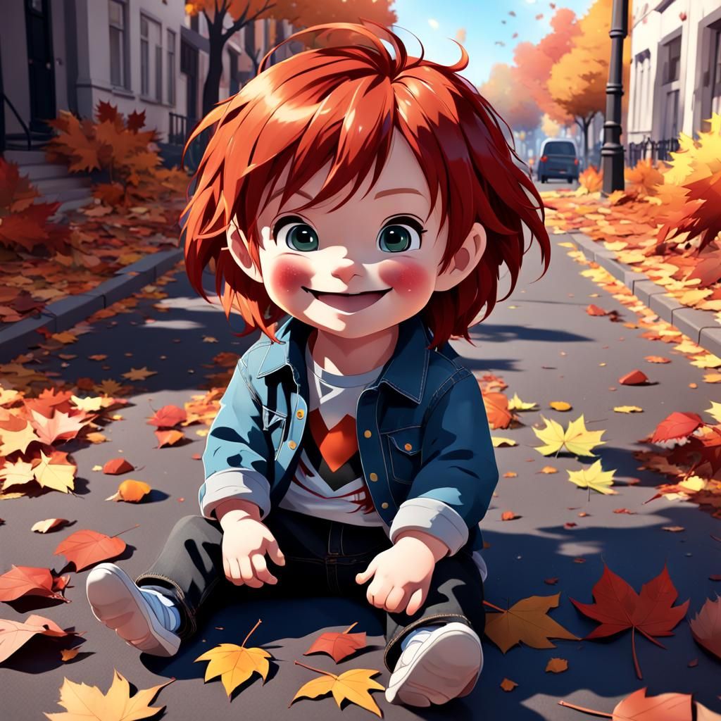 Anime Style Toddler in Autumnal Setting
