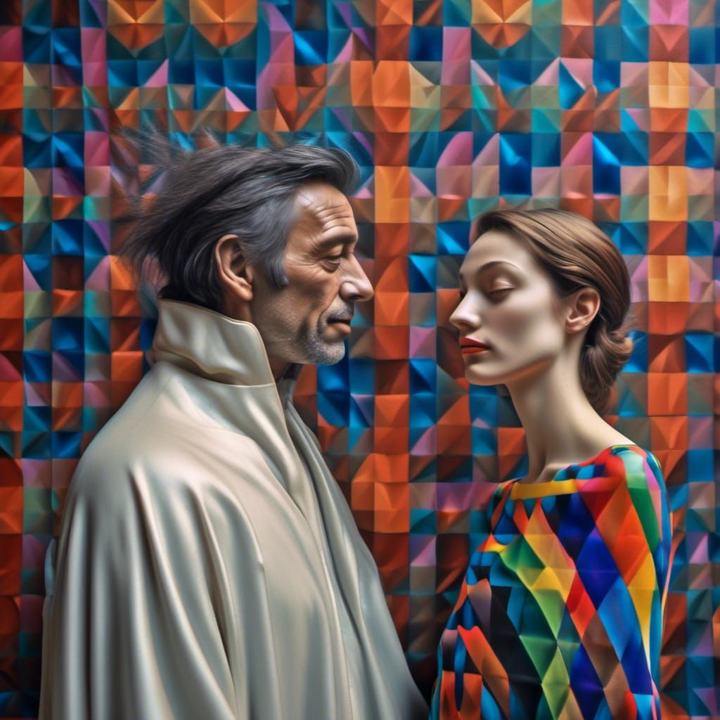 Elegant Couple Admiring Art in Hyperrealistic Museum