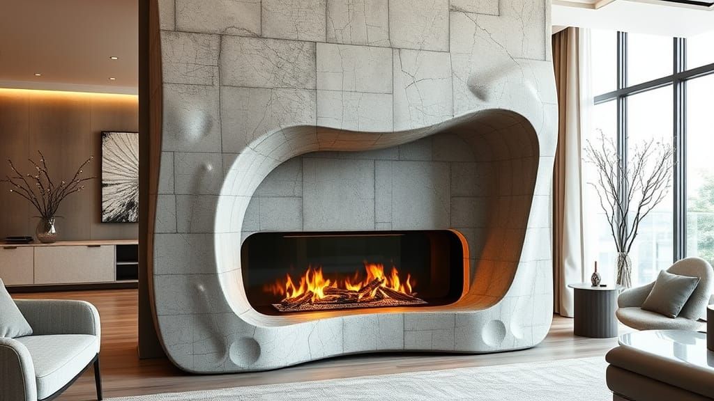 Surreal Futuristic Fireplace in Art Nouveau Style