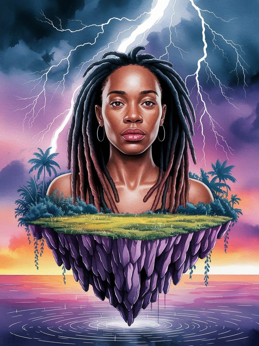 Mystical Black Woman with Dreadlocks in a Dreamy Watercolor ...