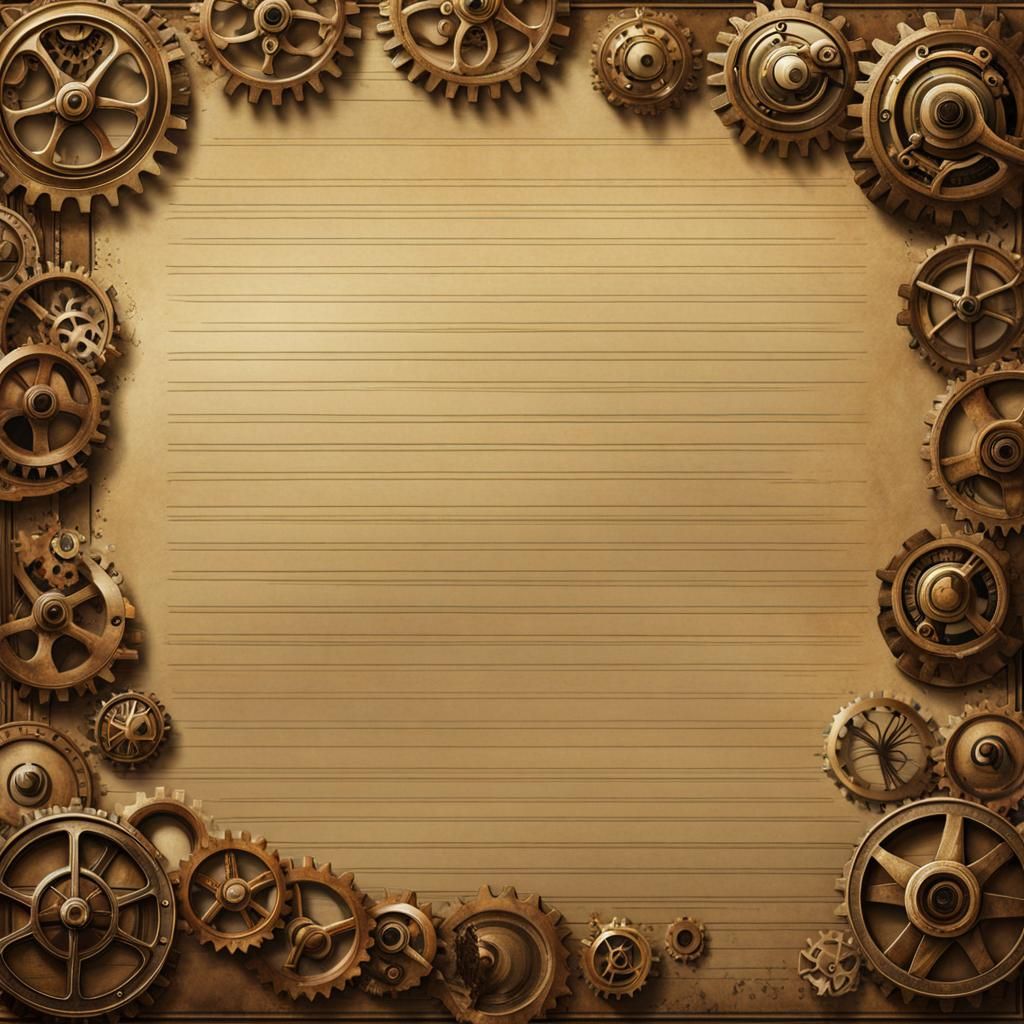 Steampunk Gears Overlaying Blank Writing Paper