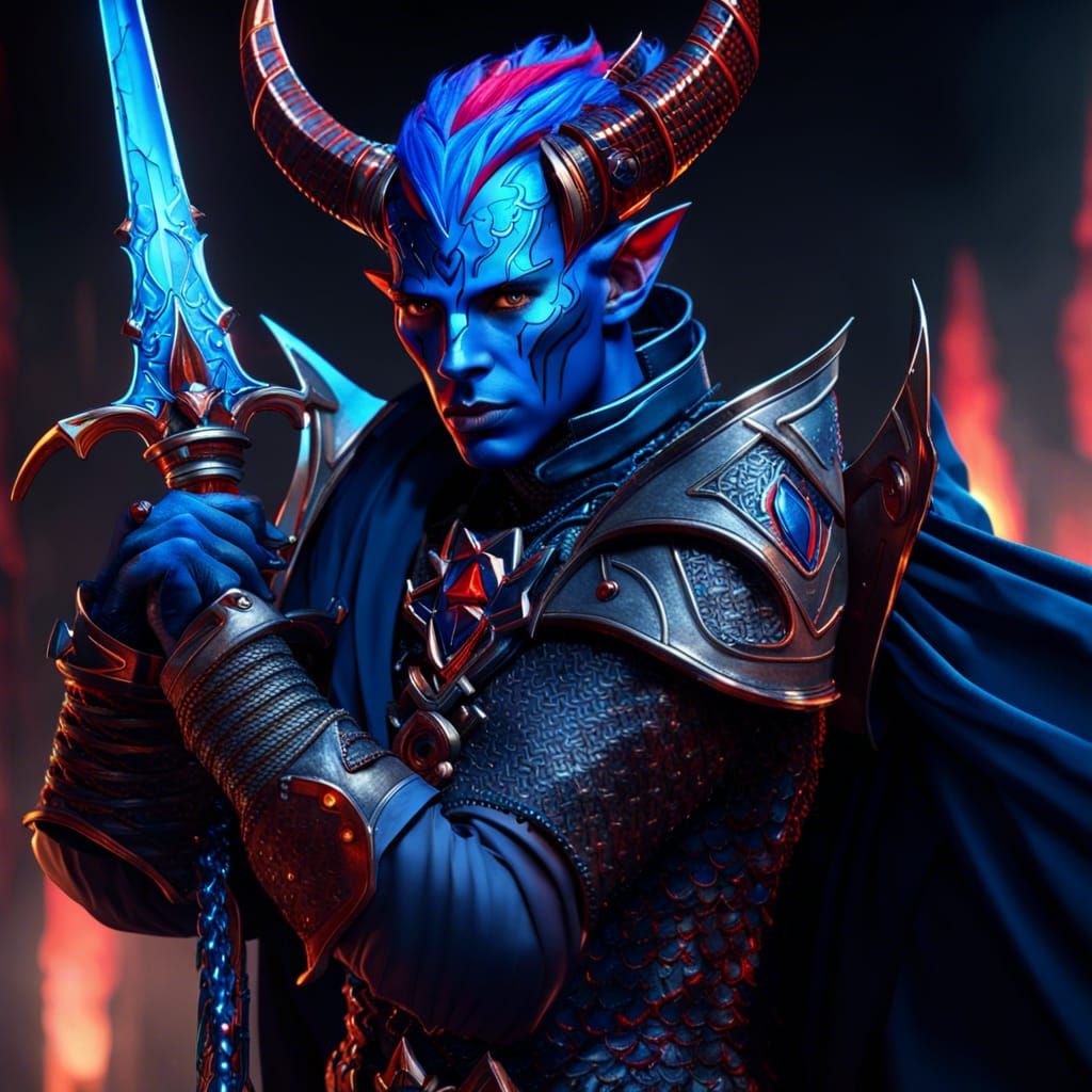 Noble Tiefling Fighter with Greatsword, Detailed Matte Paint...