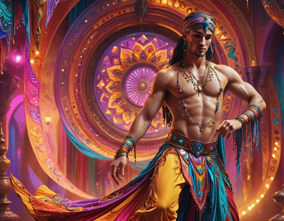 Alluring Male Belly Dancer in Vibrant Digital Painting
