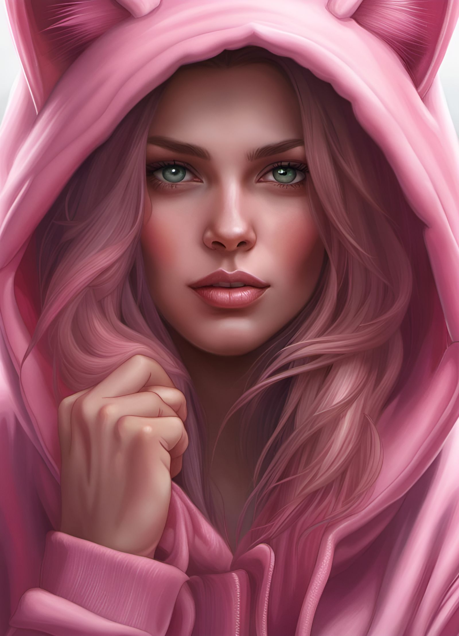 Elegant Woman in Pink Hoodie: Digital Illustration