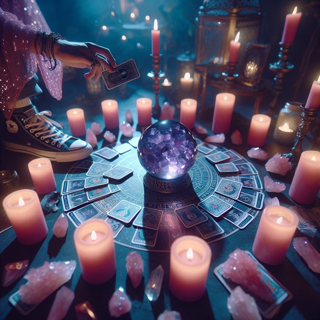 Mystic Ambiance: Amethyst Crystal Ball in Candlelit Room