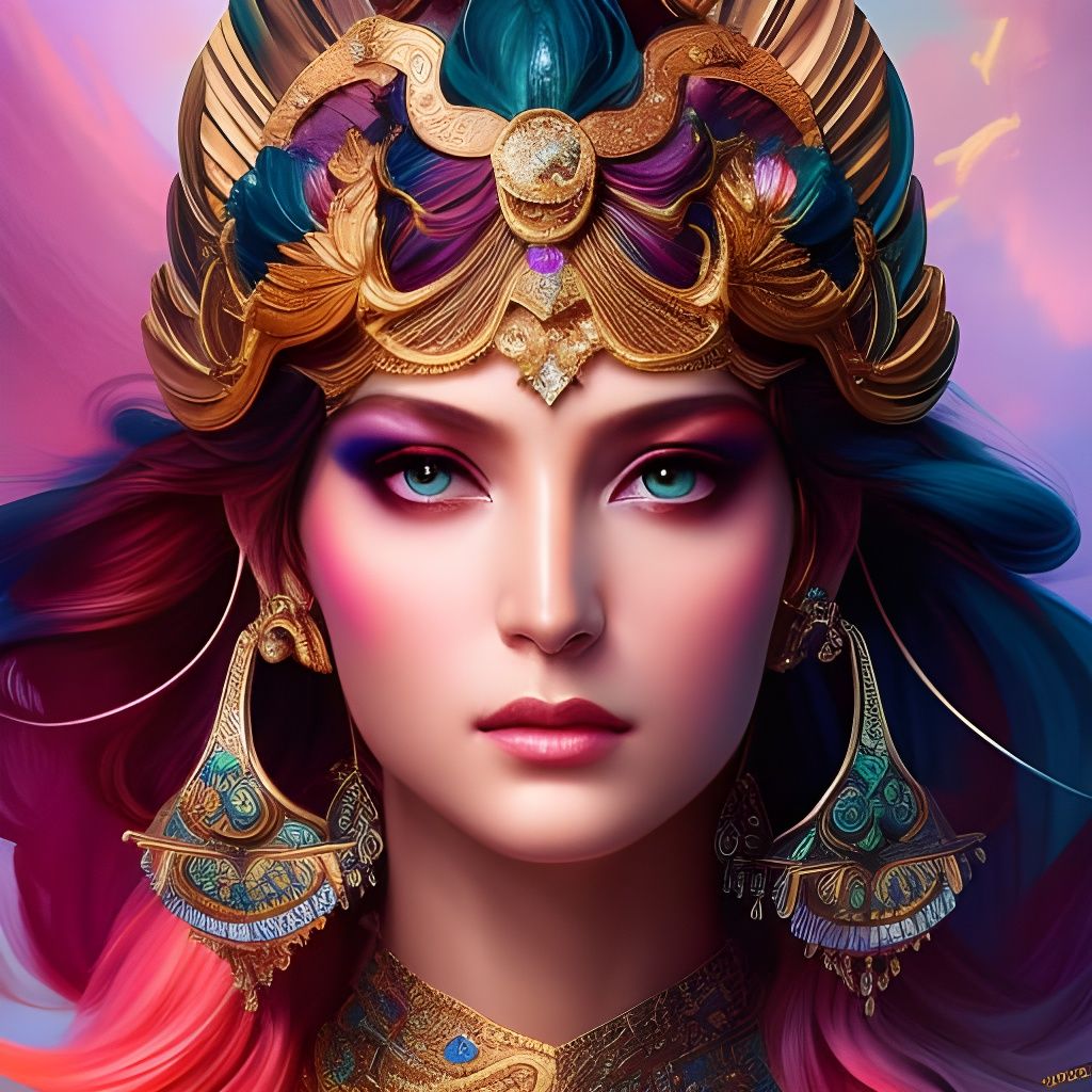 Greek Goddess Hera with Colorful Cloak