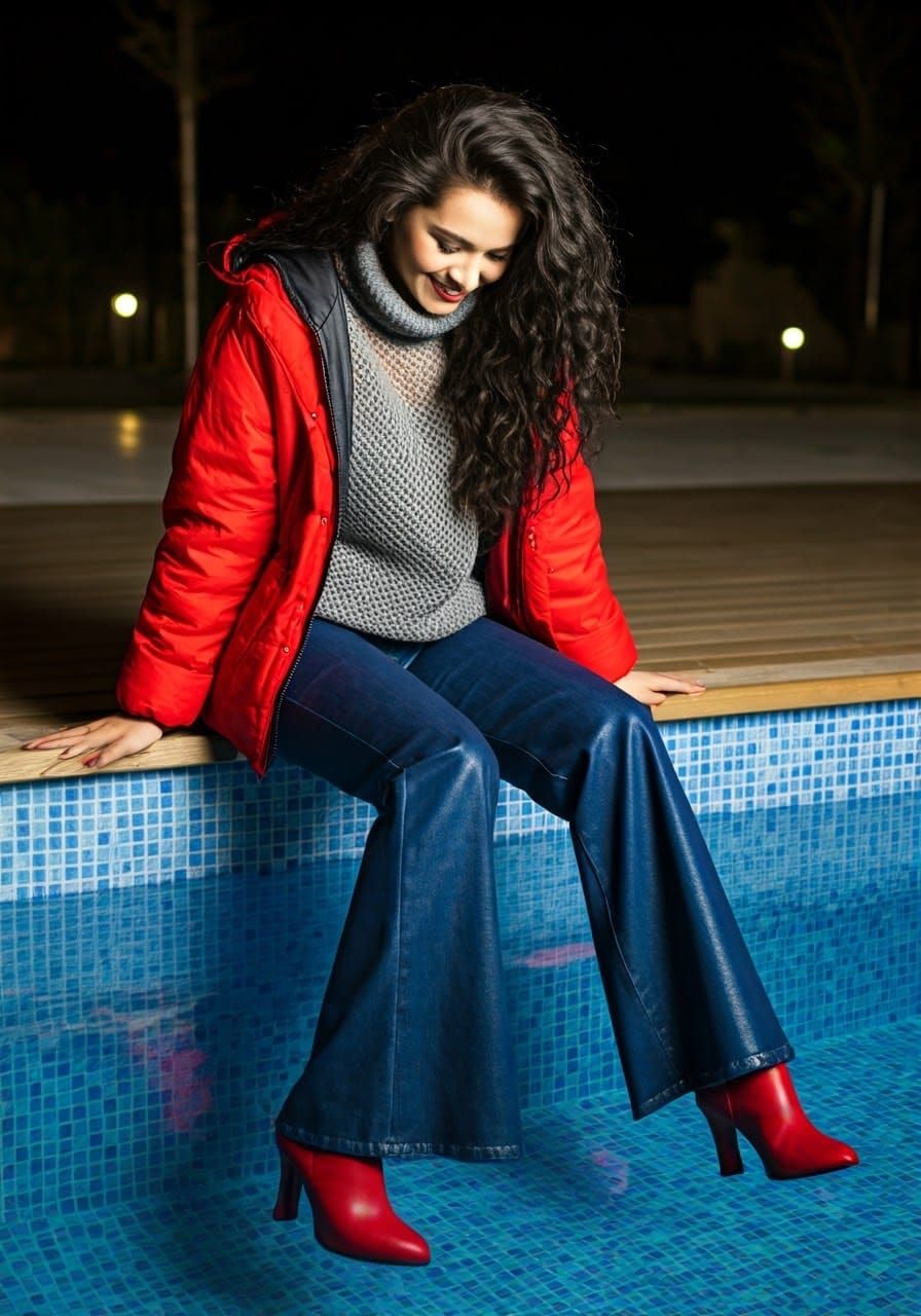 Serenity by the Pool at Dusk in a Cyberpunk Aesthetic