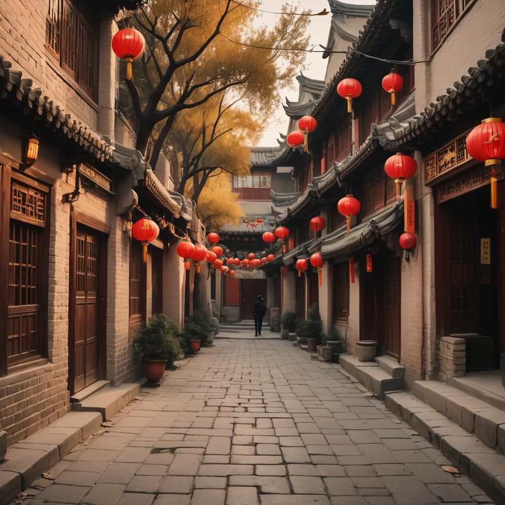 Beijing Hutong Alleyway in Golden Hour Light