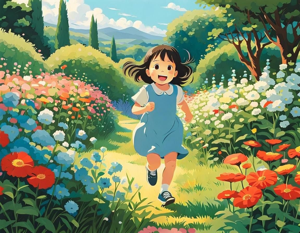 Smiling Japanese Girl in Studio Ghibli Style