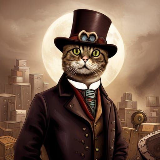 Steampunk Cat with Steampunk Engine