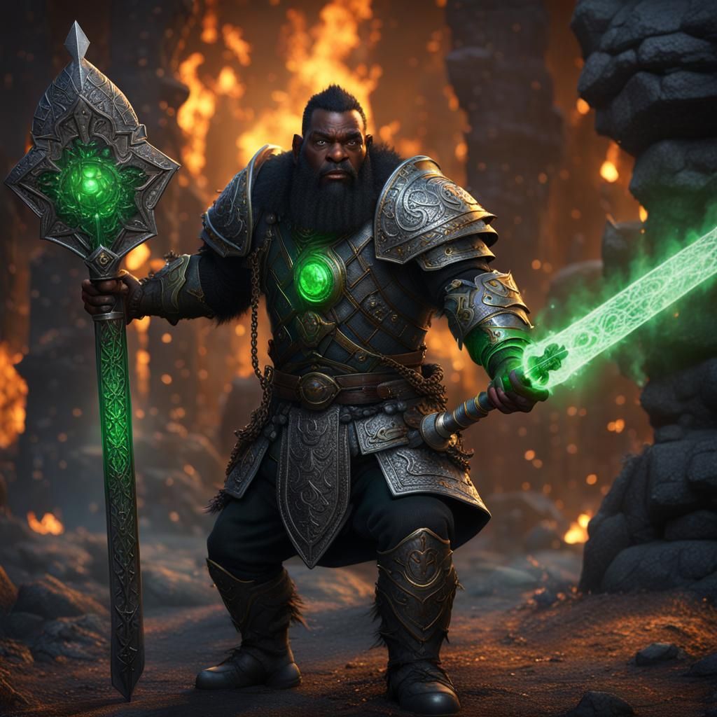Black Dwarf Warrior with Flaming Sword