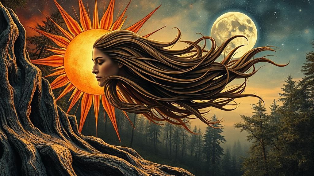 Woman Planting Sun and Moon: Detailed Astrophotography