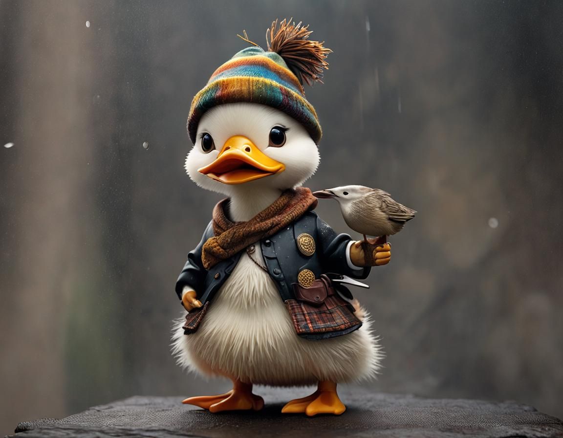 Anthropomorphic Duck in Kilt with Sunrays