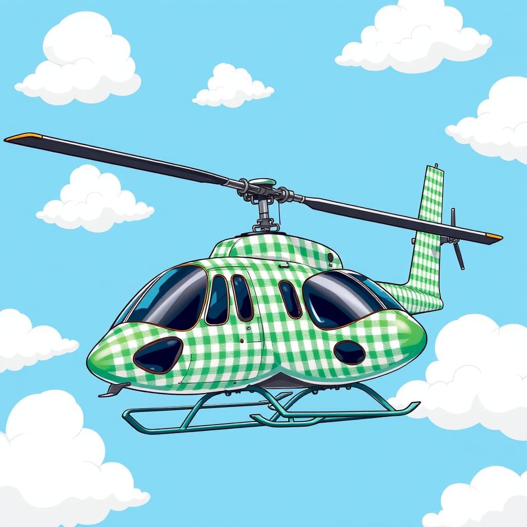 Vibrant Gingham Helicopter Takes Flight in Whimsical Digital...