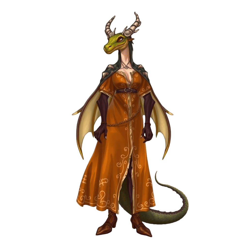 Regal Dragonborn Wizard in Green Attire