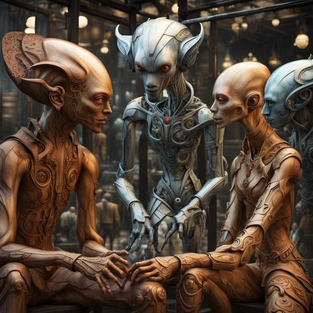 Photorealistic Aliens in Exotic Fashion, Detailed Photograph...