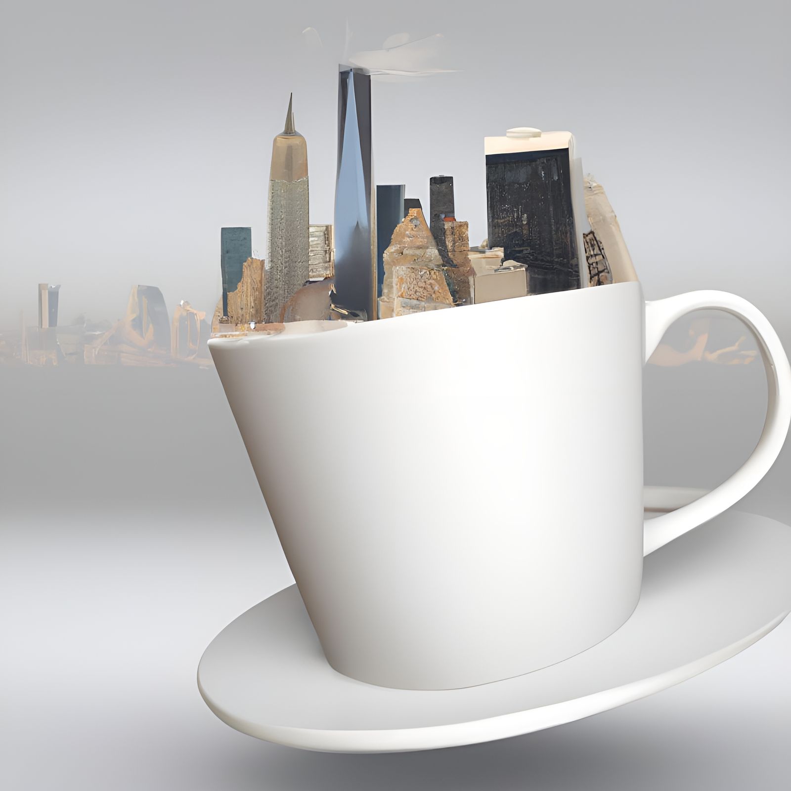 NYC Skyscrapers Emerge from Coffee Cup: 3D Render