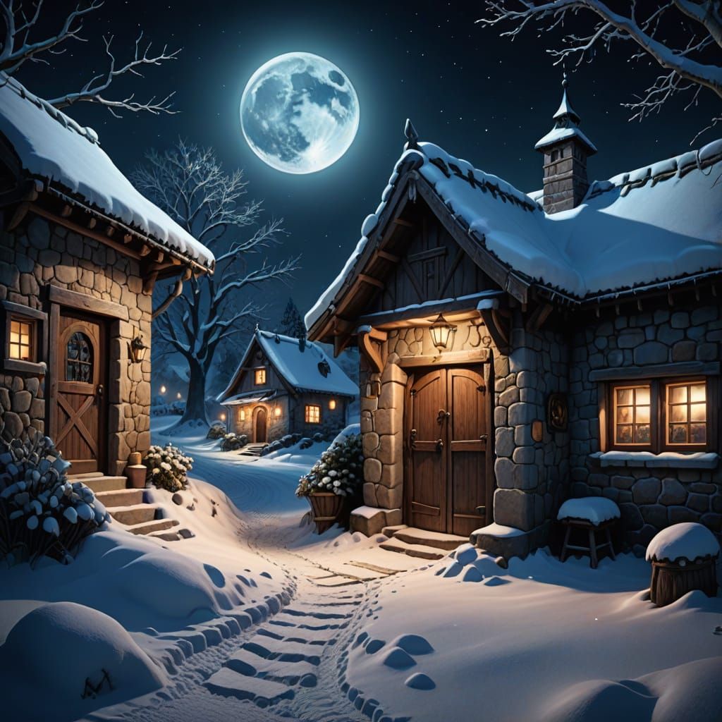 Surreal Snowy Village Transports You Under the Full Moon